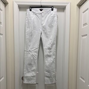 Fashion Nova Women's White Distressed Flare Jeans